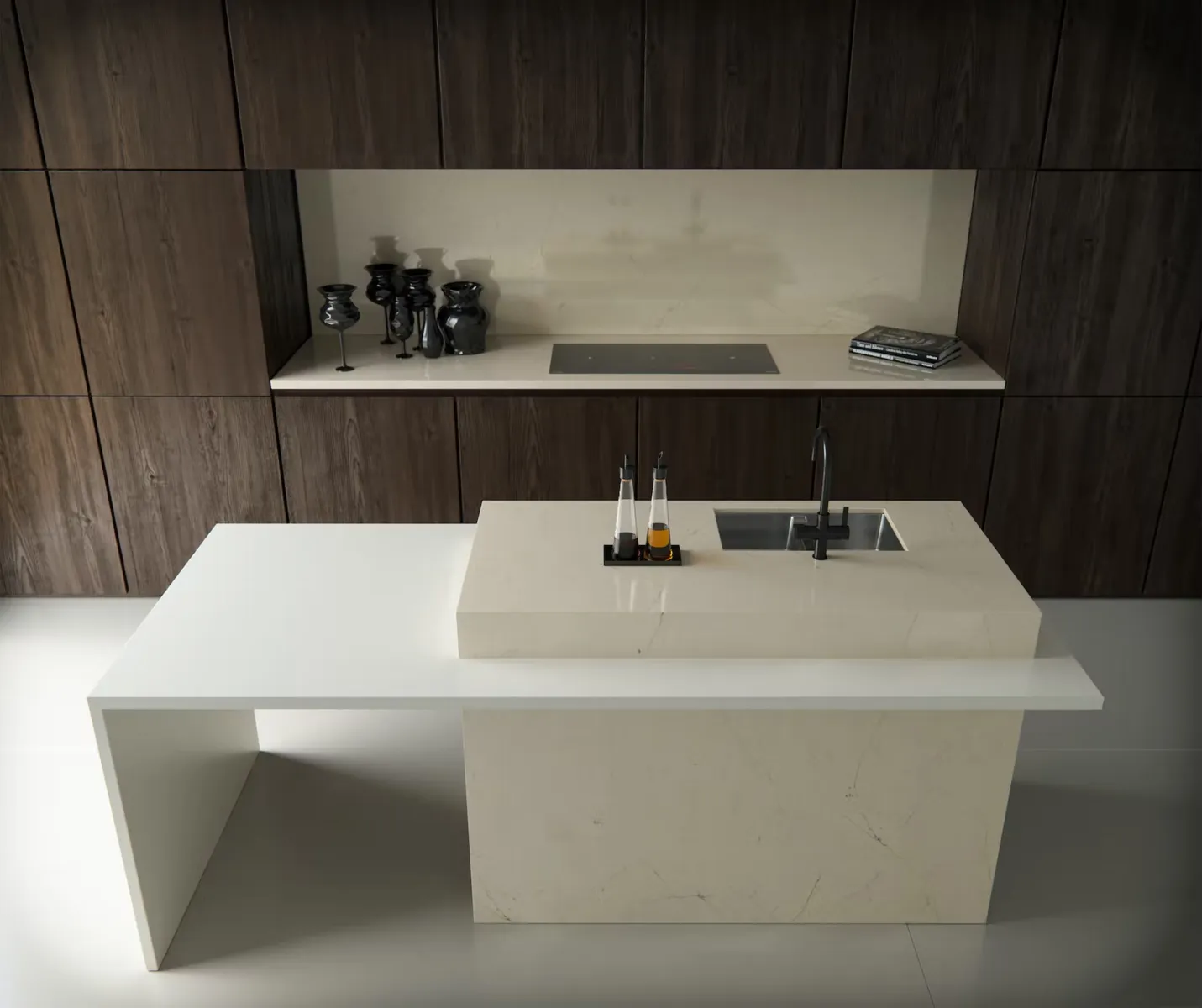 Image of installed Silestone Eternal Marfil Brown Quartz countertops