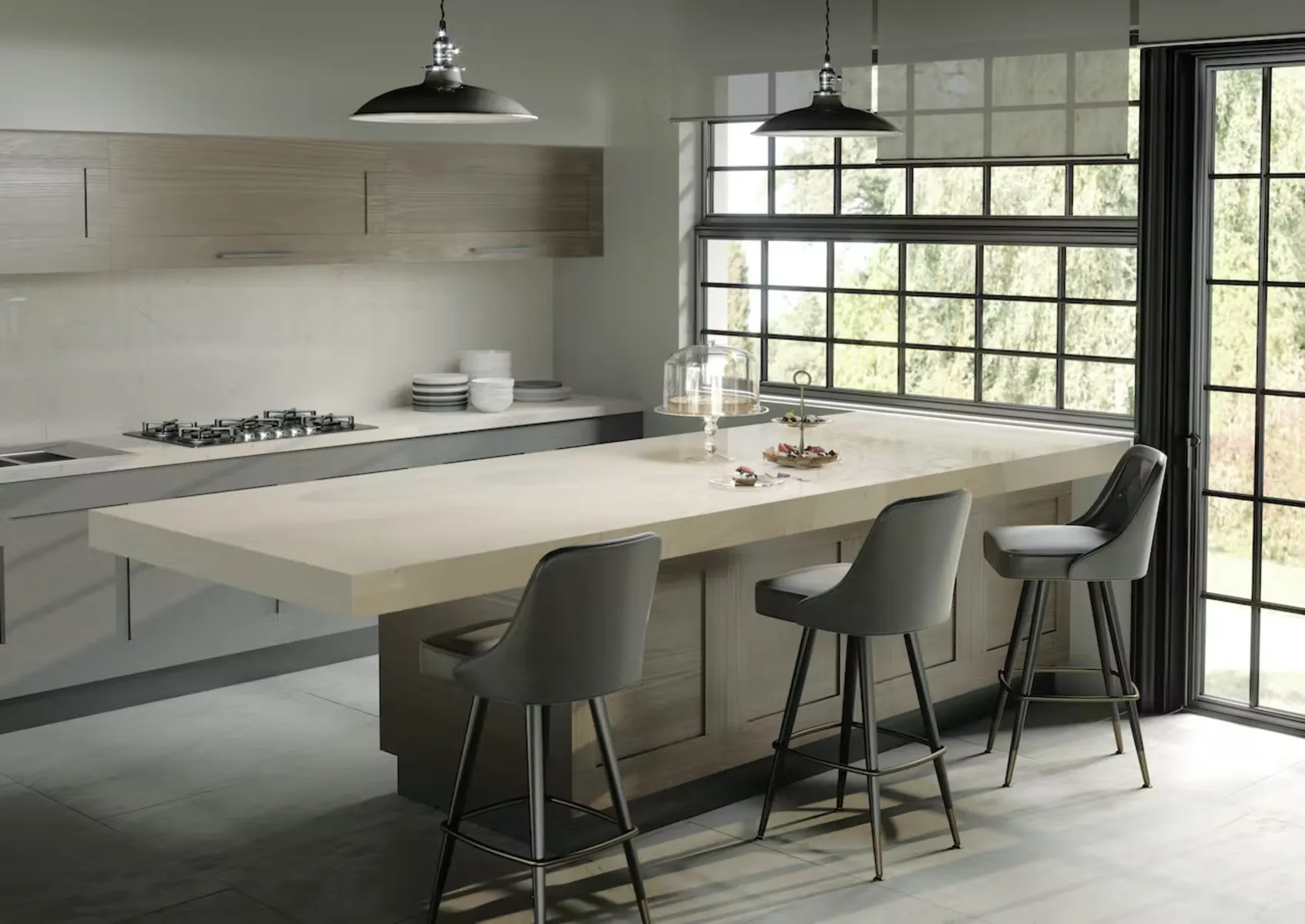 Image of installed Silestone Eternal Marfil Brown Quartz countertops