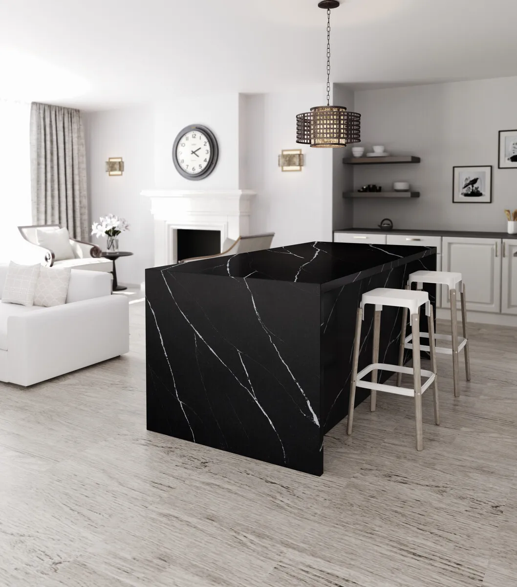Image of installed Silestone Eternal Marquina Quartz countertops