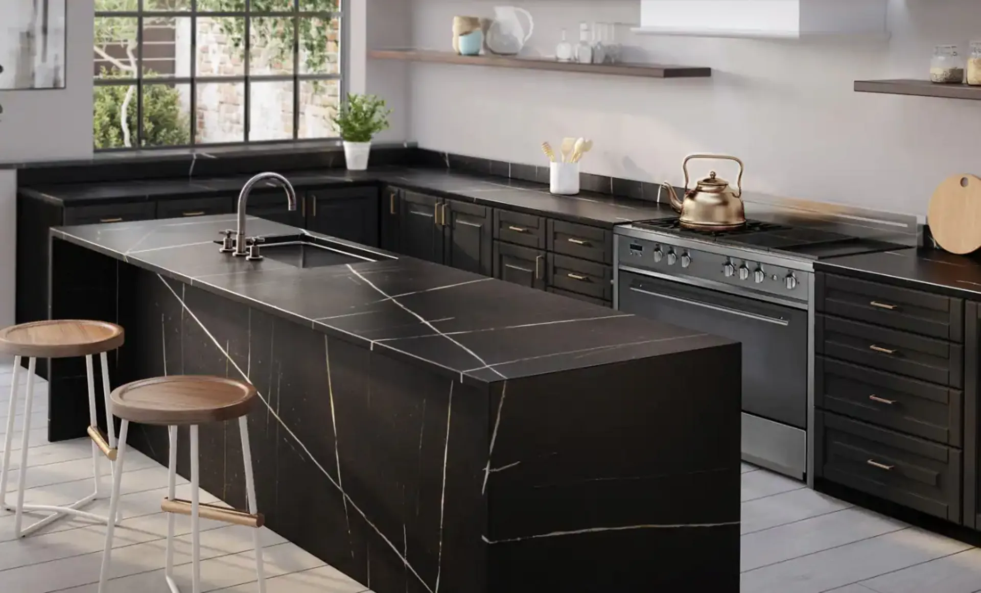 Image of installed Silestone Eternal Noir Quartz countertops