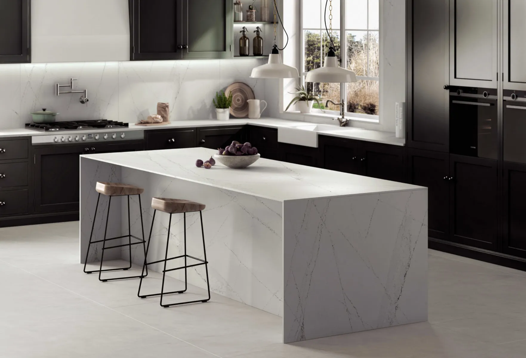 Image of installed Silestone Ethereal Haze White Quartz countertops