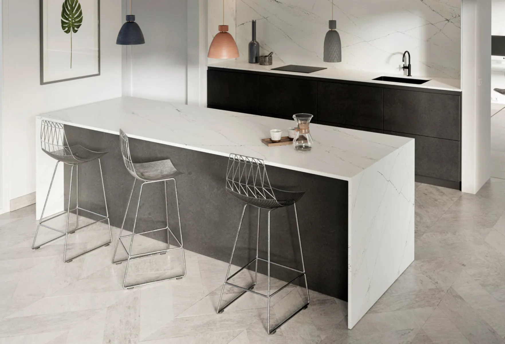 Image of installed Silestone Ethereal Noctis White Quartz countertops