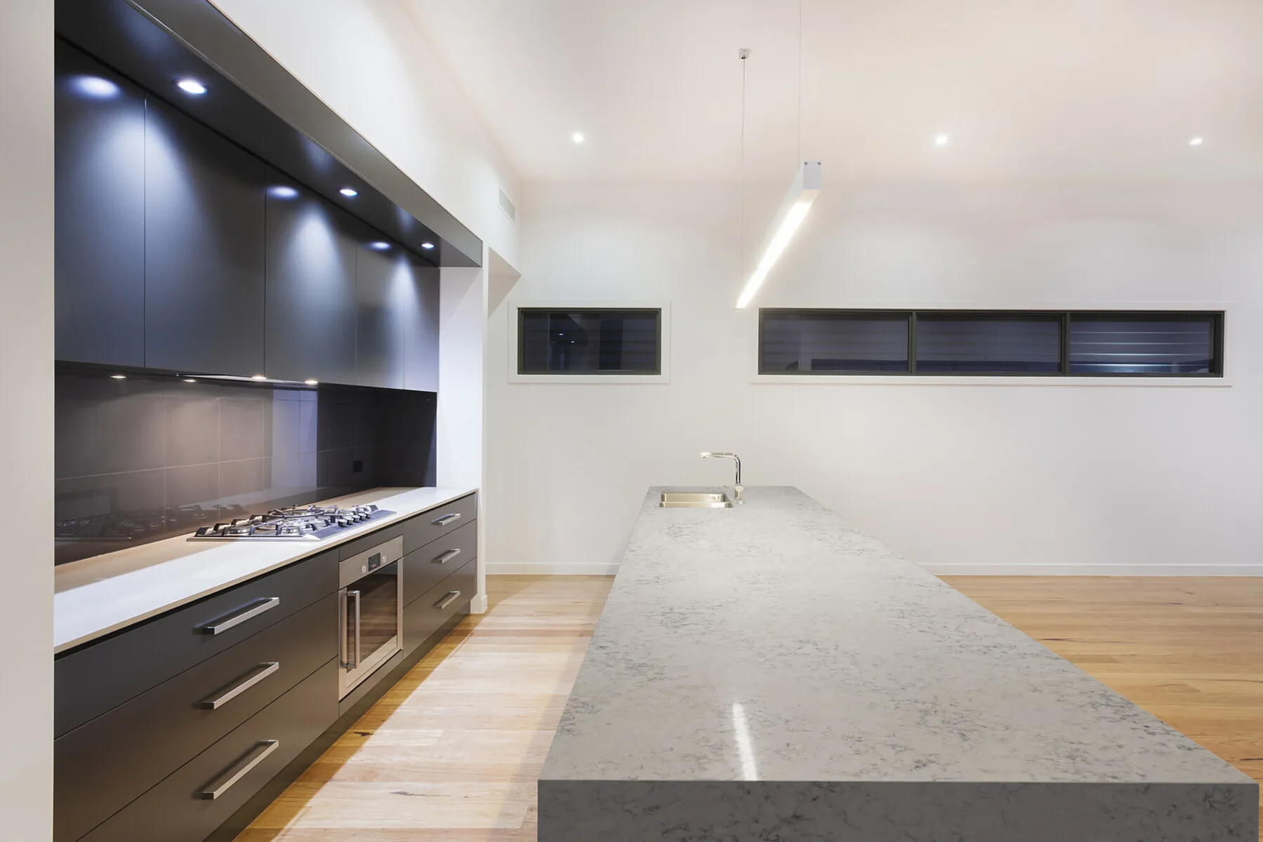 Image of installed Silestone Helix White Quartz countertops