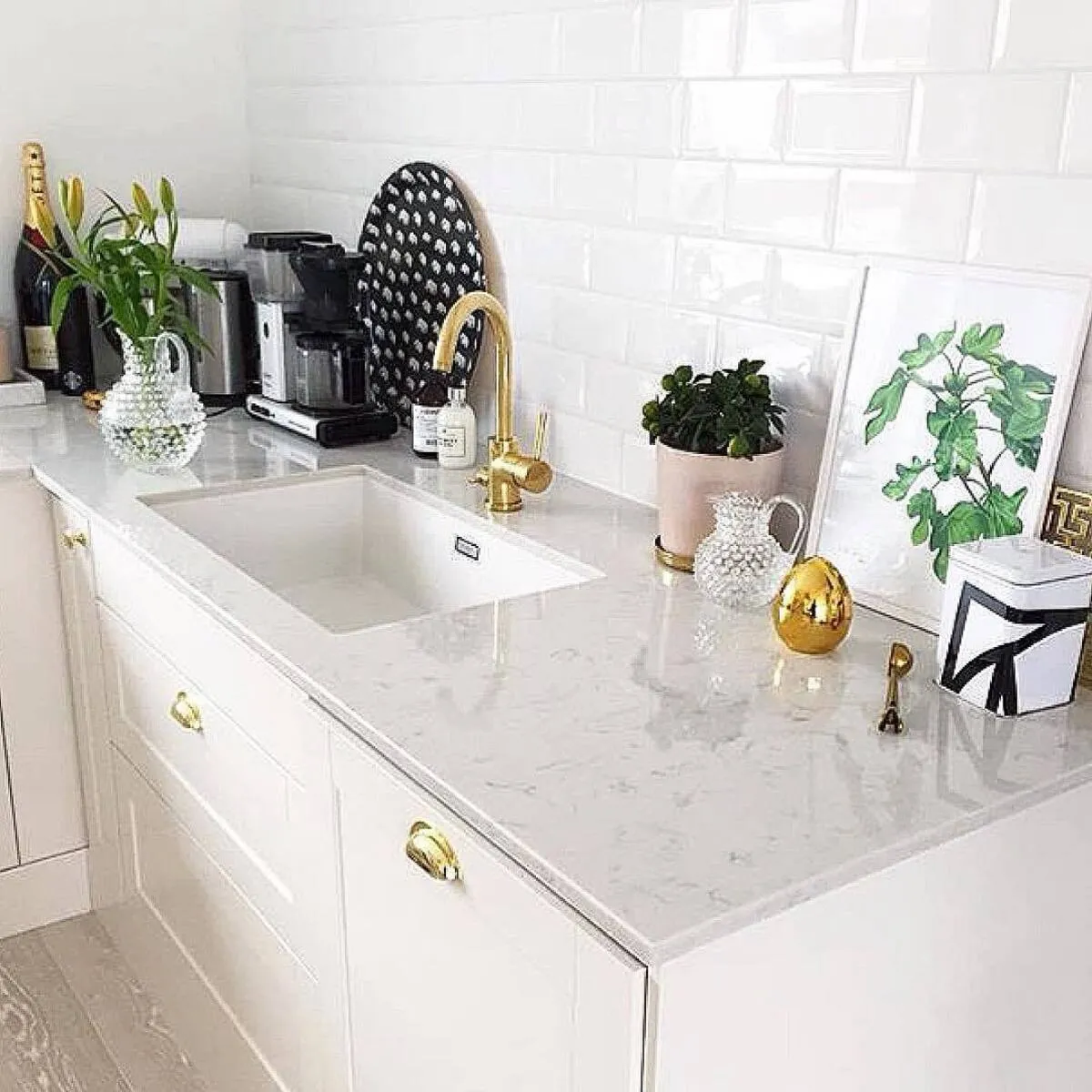 Image of installed Silestone Lagoon White Quartz countertops