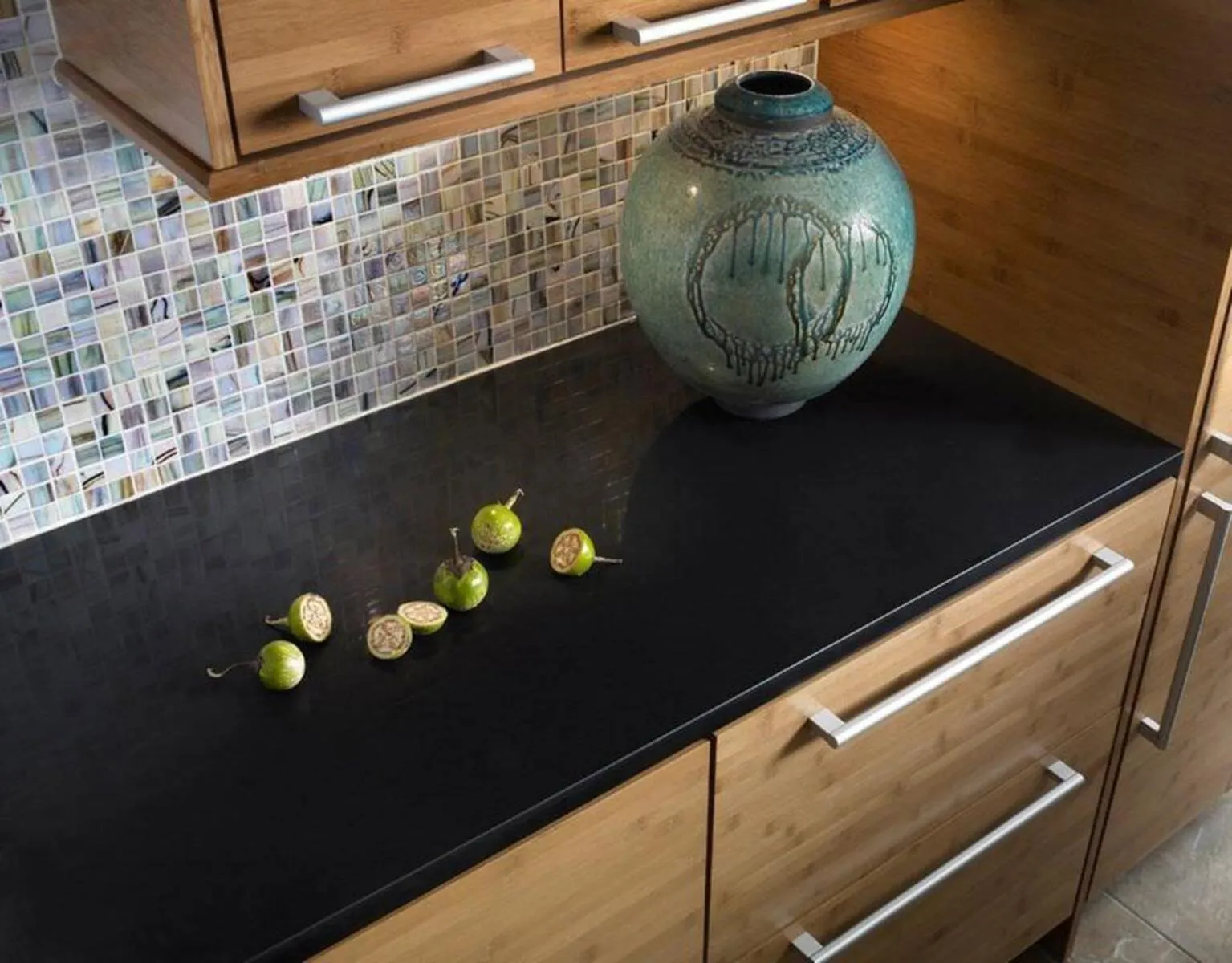 Image of installed Silestone Tebas Black Quartz countertops