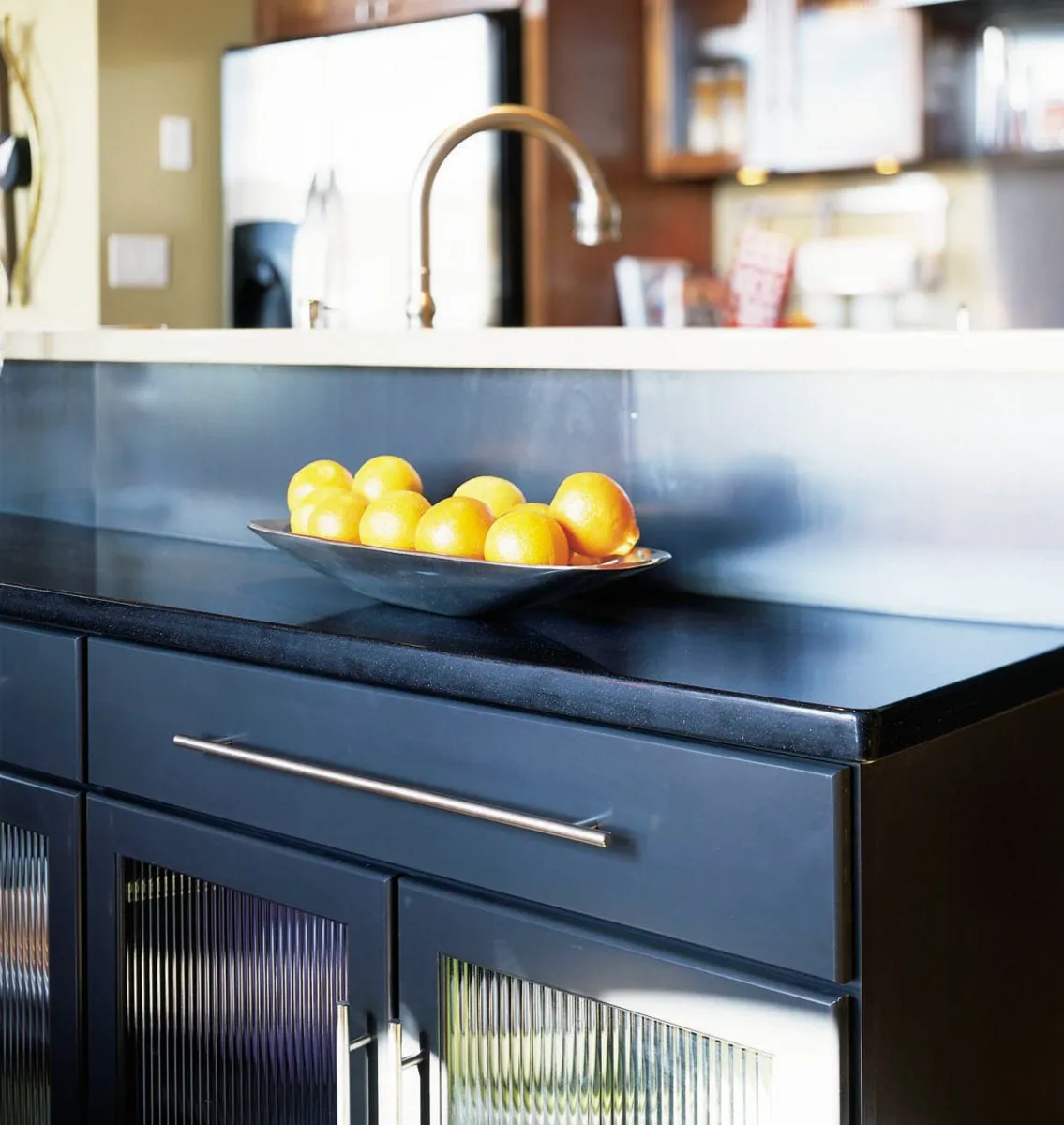 Image of installed Silestone Tebas Black Quartz countertops