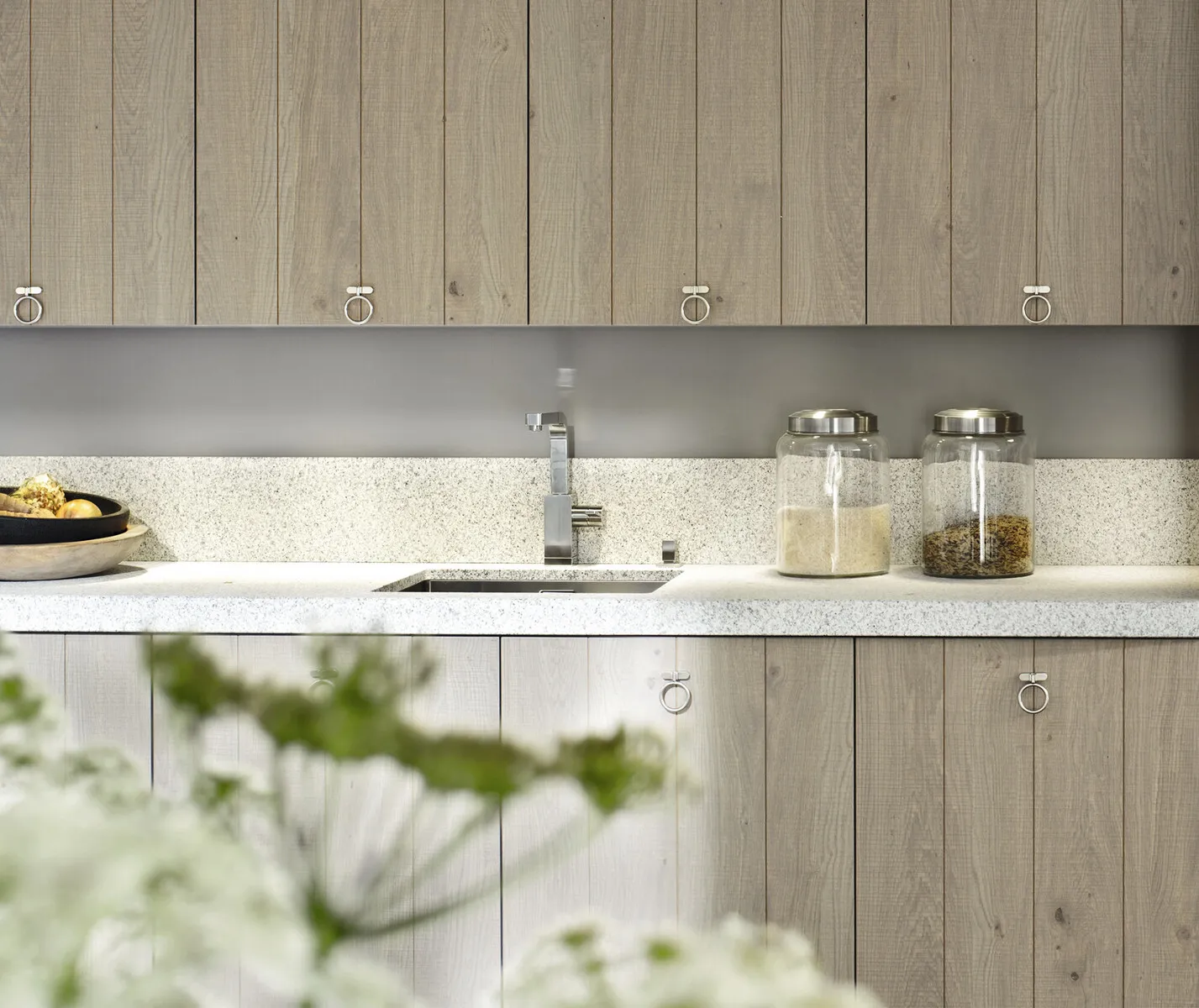 Image of installed Silestone White North Quartz countertops