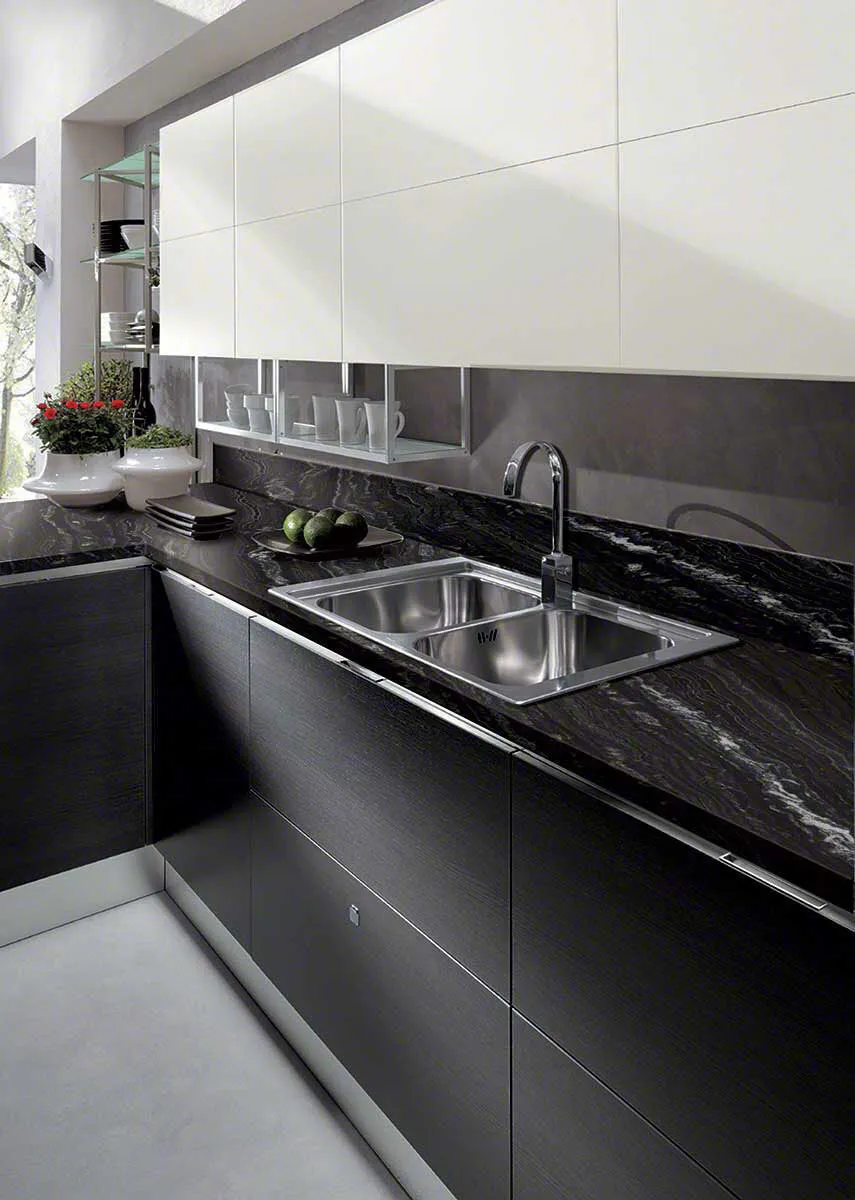Image of installed Agatha Black Granite countertops