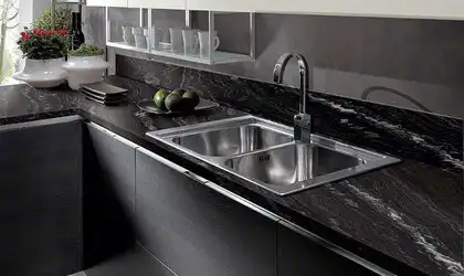 Image of installed Agatha Black Granite countertops