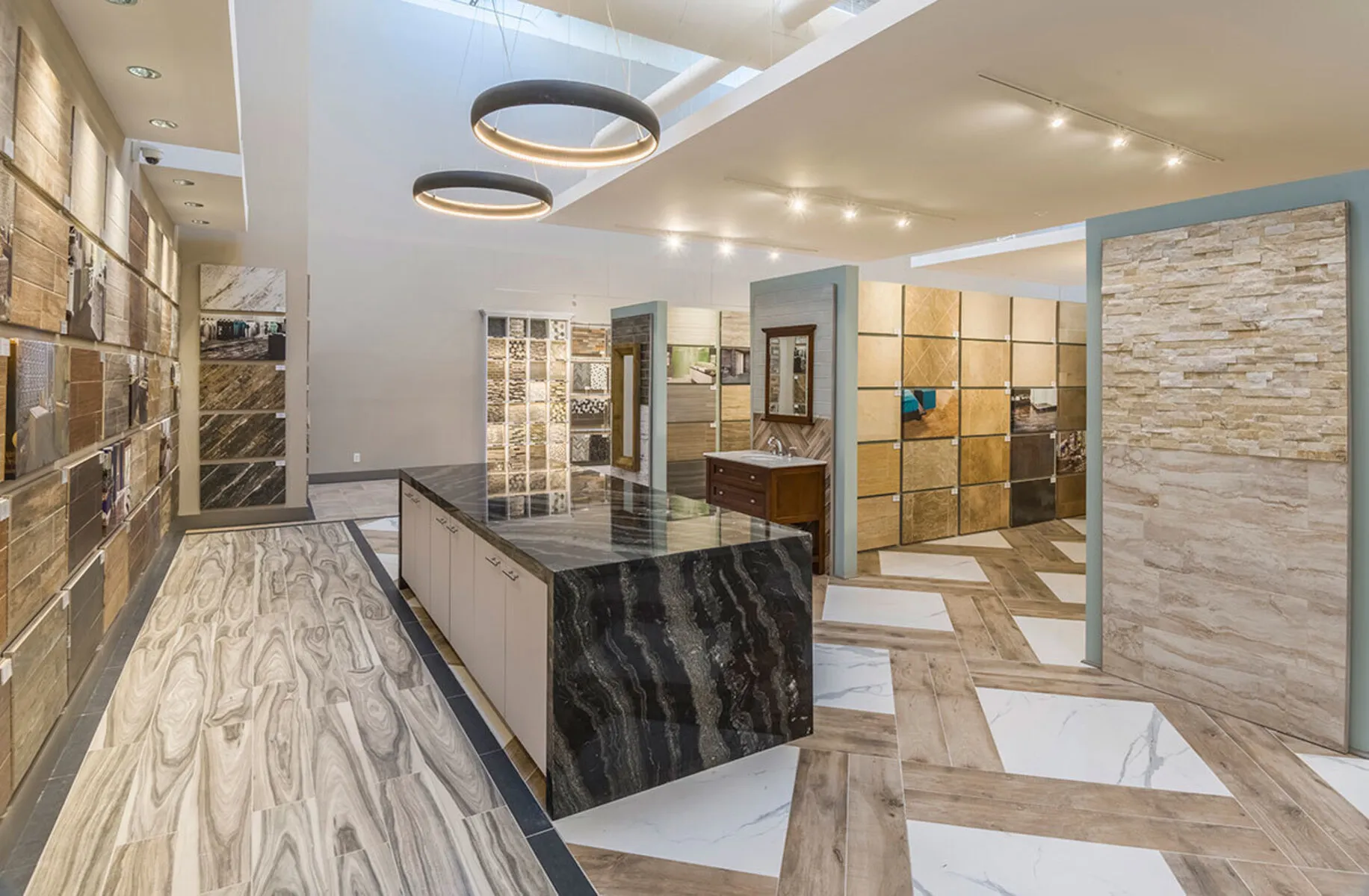 Image of installed Agatha Black Granite countertops