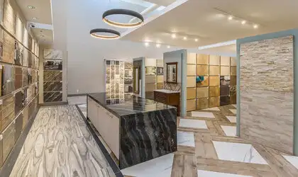 Image of installed Agatha Black Granite countertops