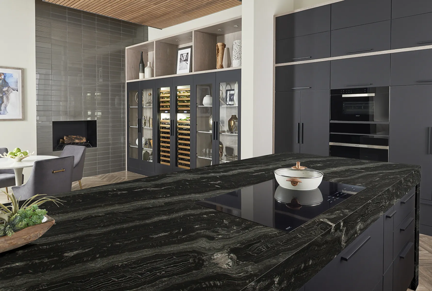 Image of installed Agatha Black Granite countertops