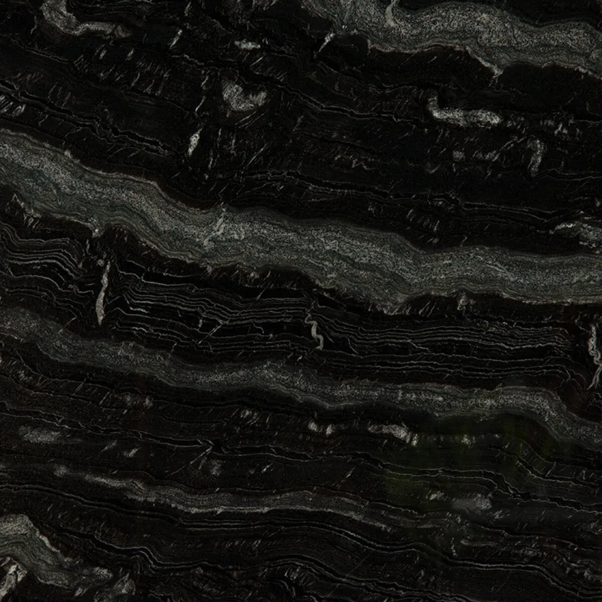 Closeup image of Agatha Black Granite countertop slab