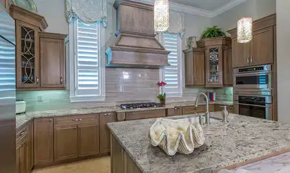 Image of installed Alpine Valley Cream Granite countertops