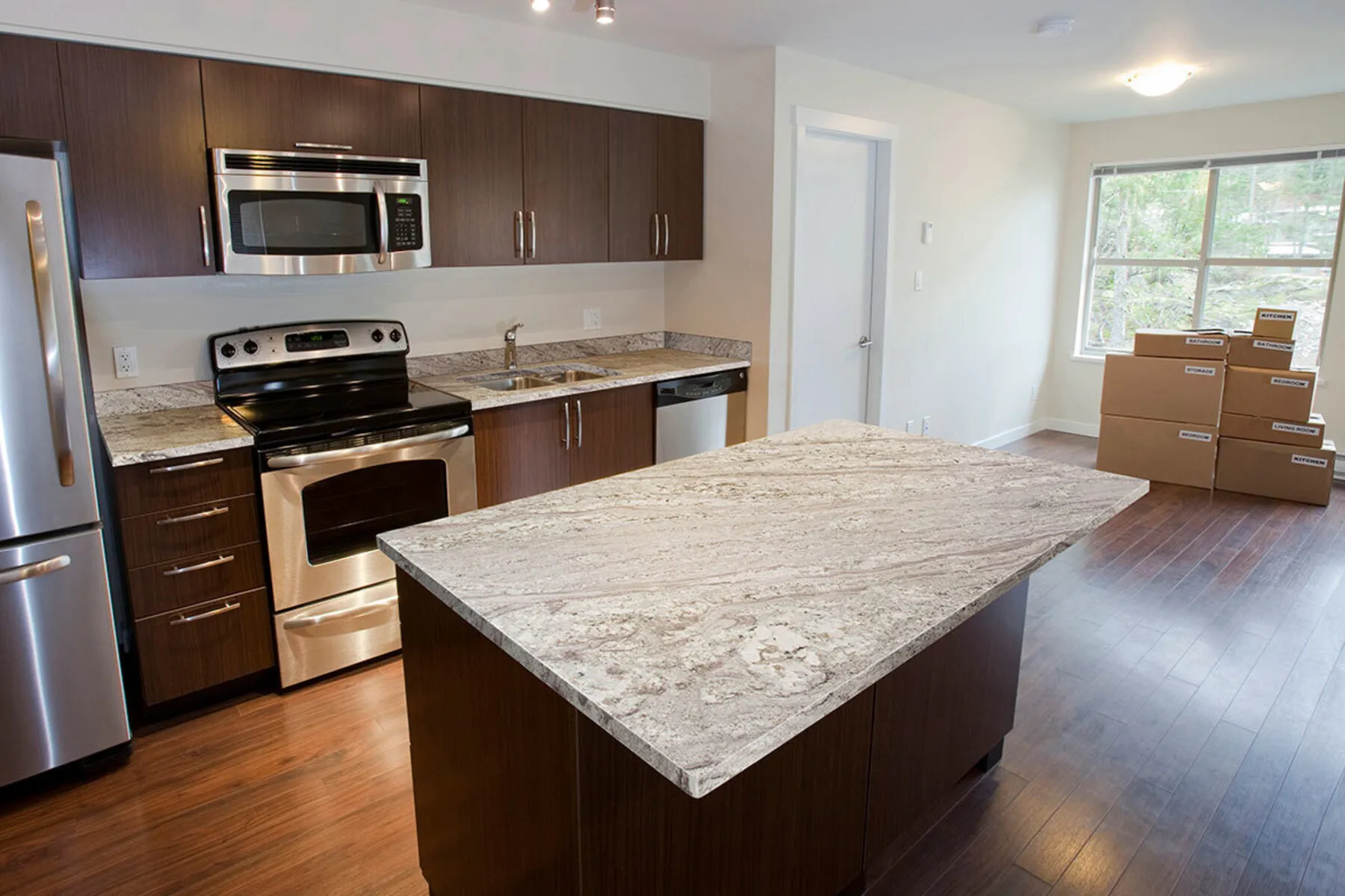 Image of installed Andino White Grey Granite countertops