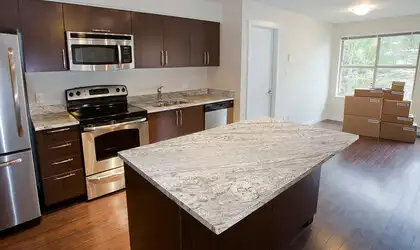 Image of installed Andino White Grey Granite countertops