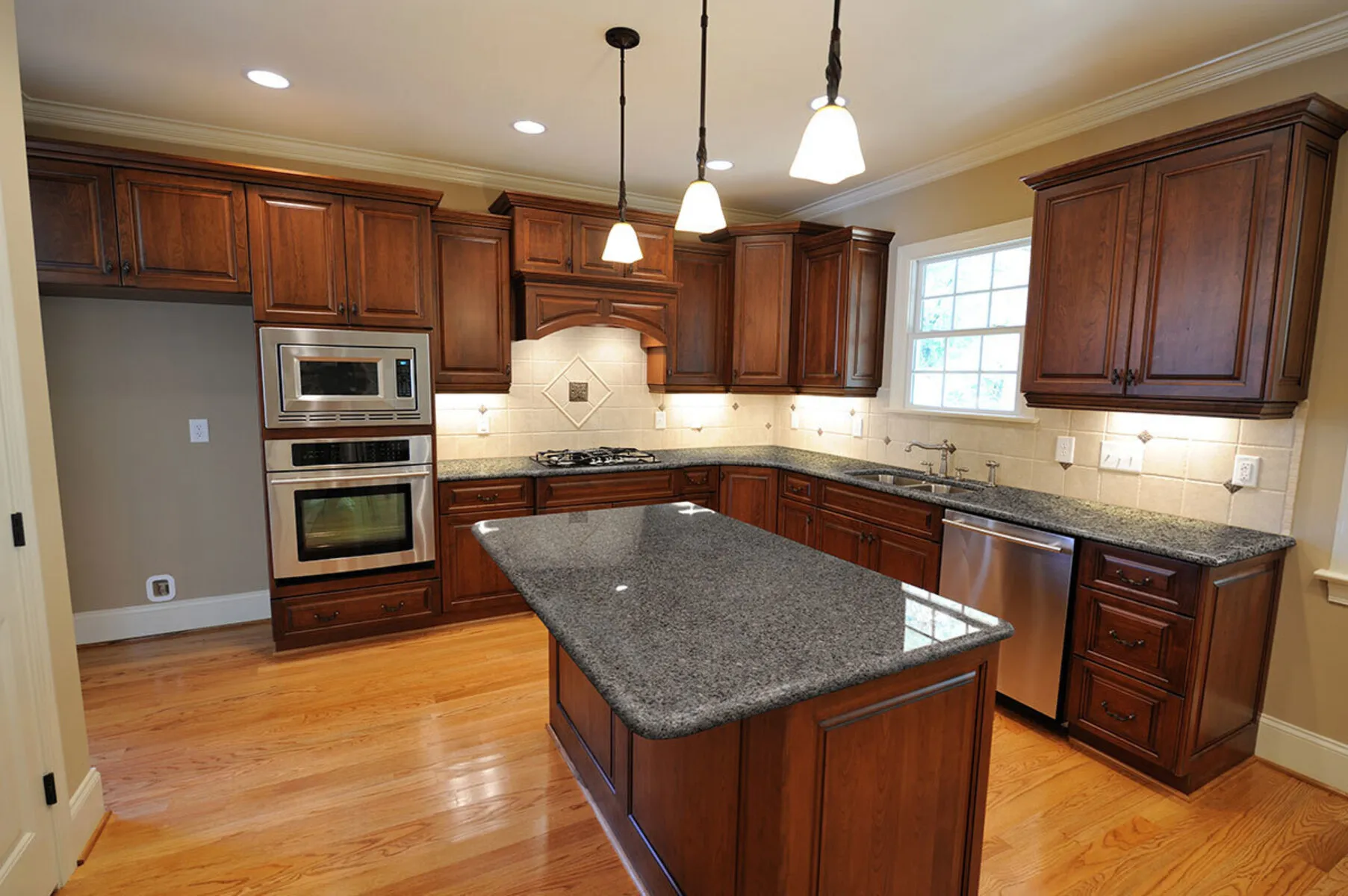 Image of installed Azul Platino Granite countertops
