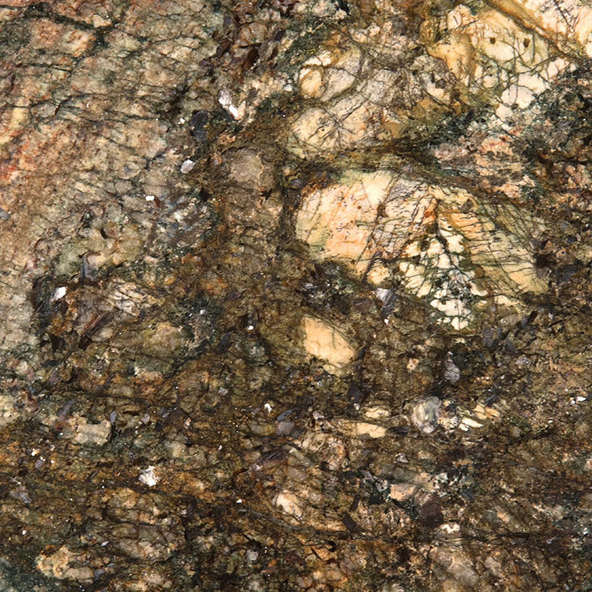 Closeup image of Azurite Brown Granite countertop slab