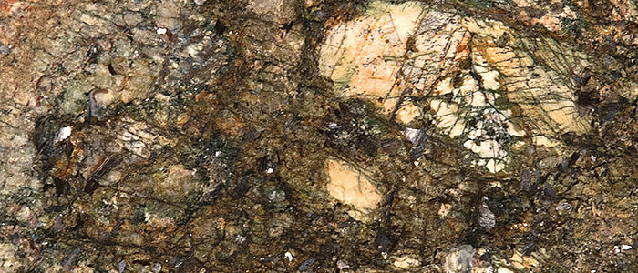 Closeup image of Azurite Brown Granite countertop slab