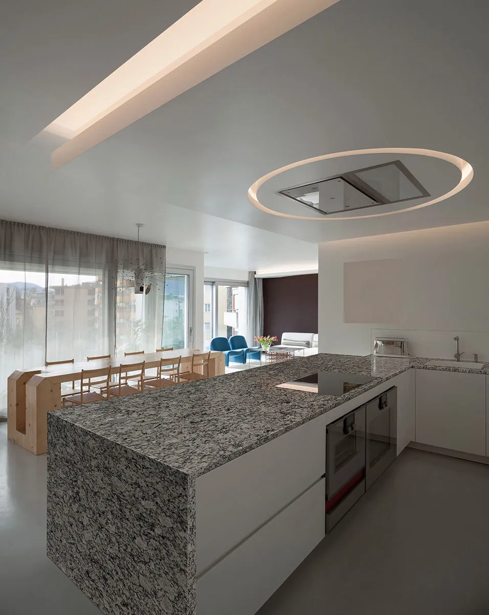 Image of installed Bianco Frost Granite countertops
