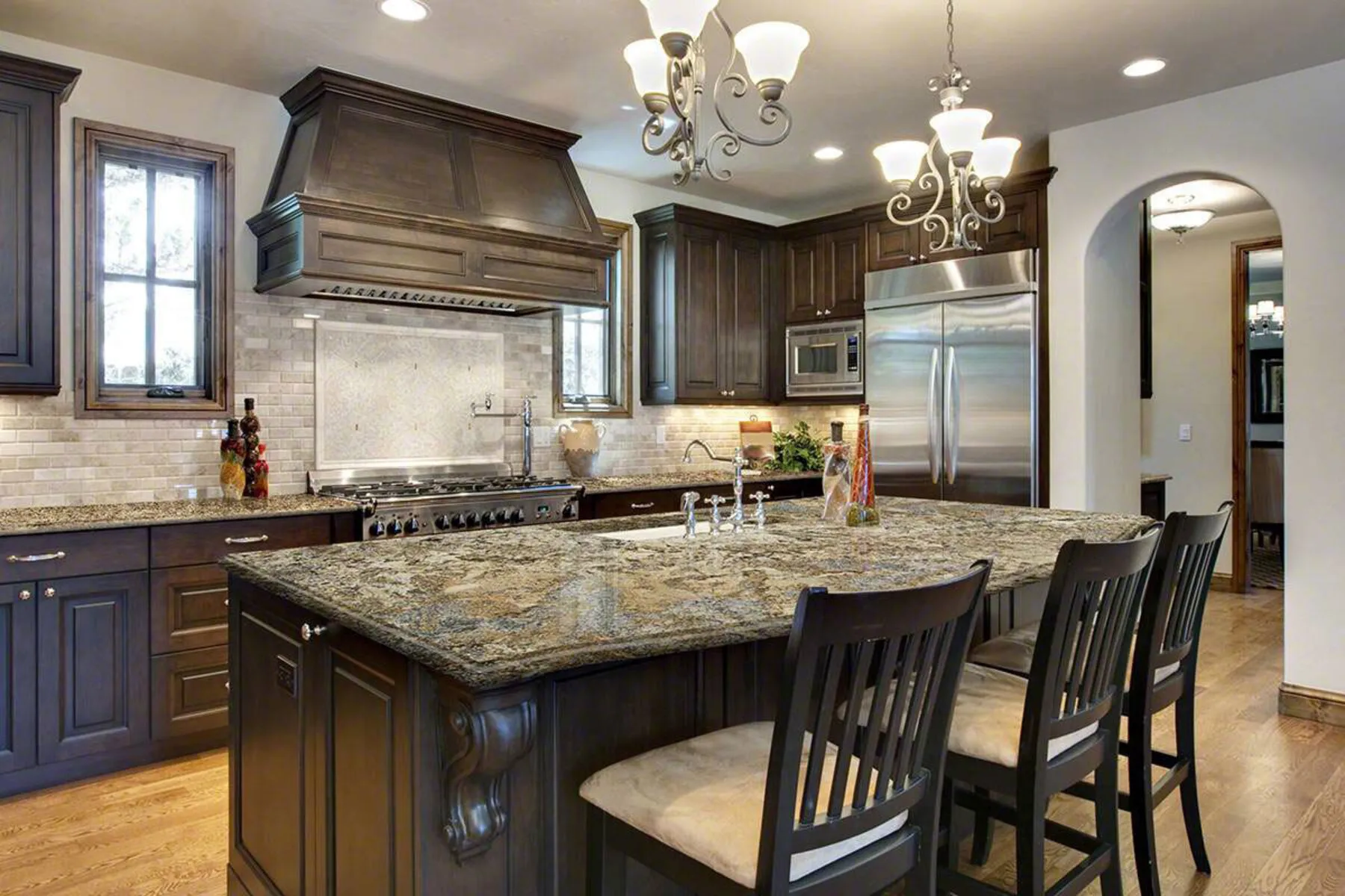 Image of installed Caravelas Gold Brown Granite countertops