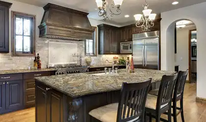 Image of installed Caravelas Gold Brown Granite countertops
