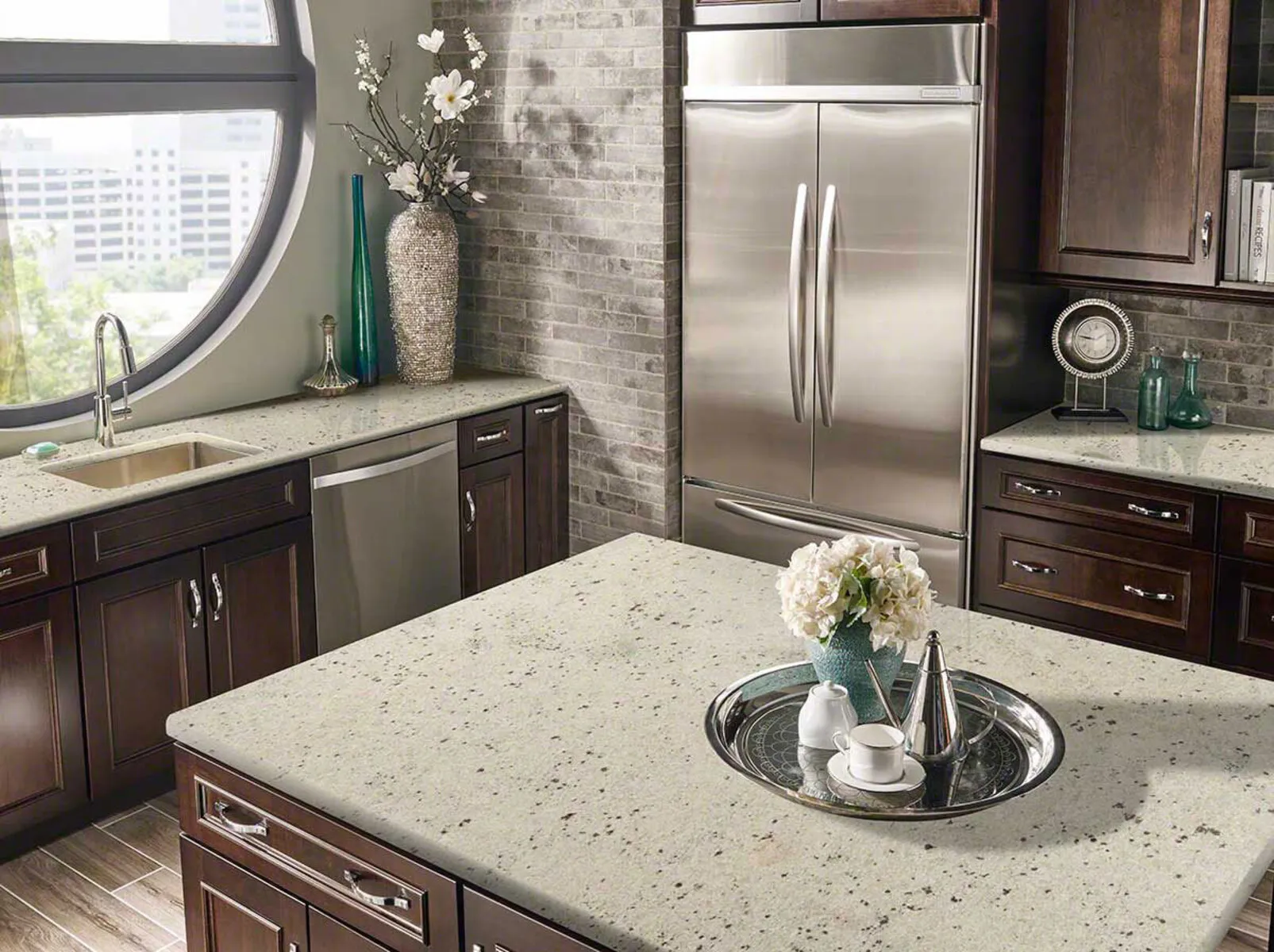 Image of installed Colonial White Cream Granite countertops