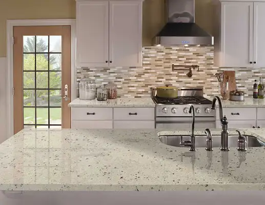 Image of installed Colonial White Cream Granite countertops