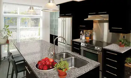 Image of installed Crema Atlantico Grey Granite countertops
