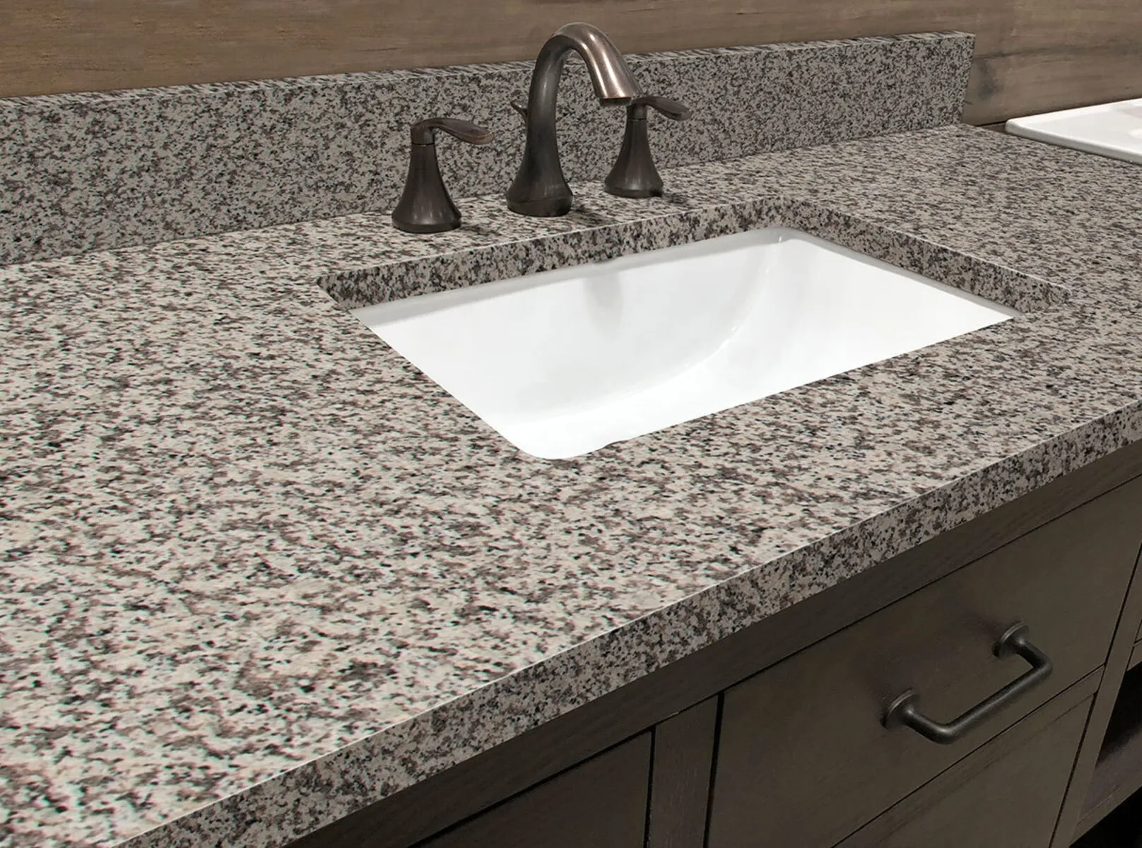 Image of installed Crema Atlantico Grey Granite countertops