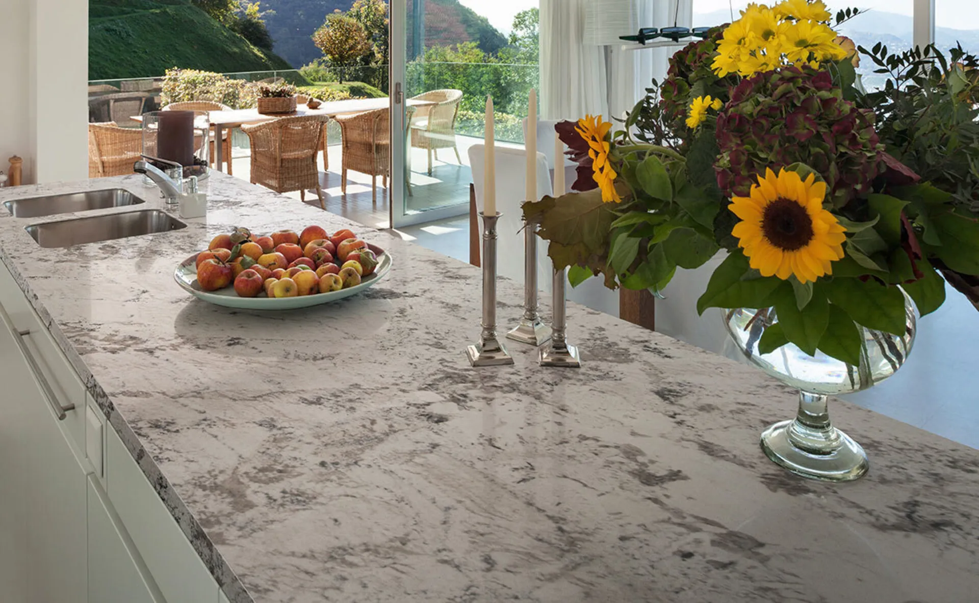 Image of installed Gray Nuevo Grey Granite countertops