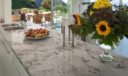 Image of installed Gray Nuevo Grey Granite countertops