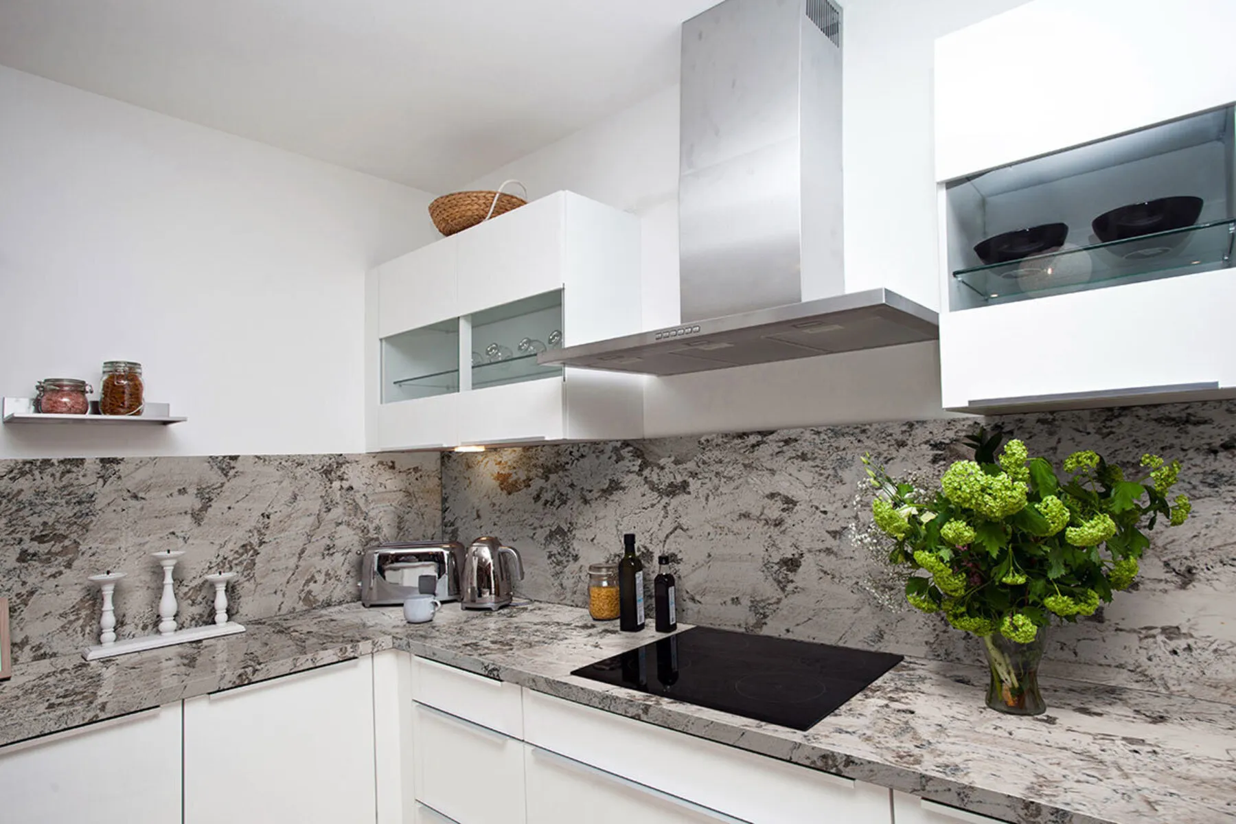 Image of installed Gray Nuevo Grey Granite countertops