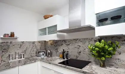 Image of installed Gray Nuevo Grey Granite countertops