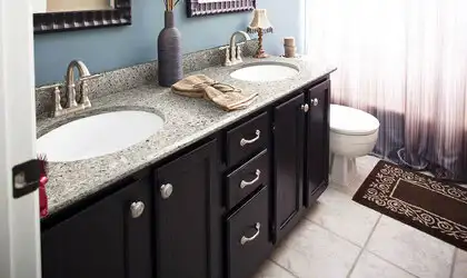 Image of installed Moon White Grey Granite countertops