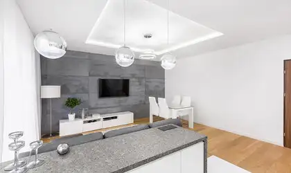 Image of installed Moon White Grey Granite countertops