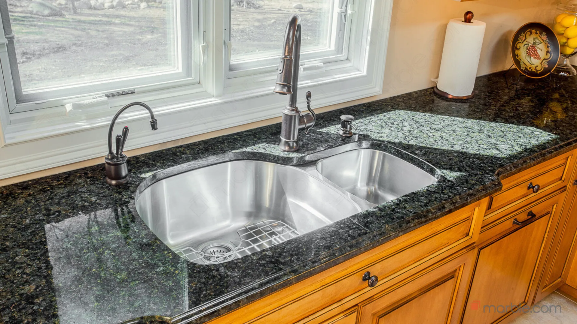Image of installed Peacock Green Granite countertops