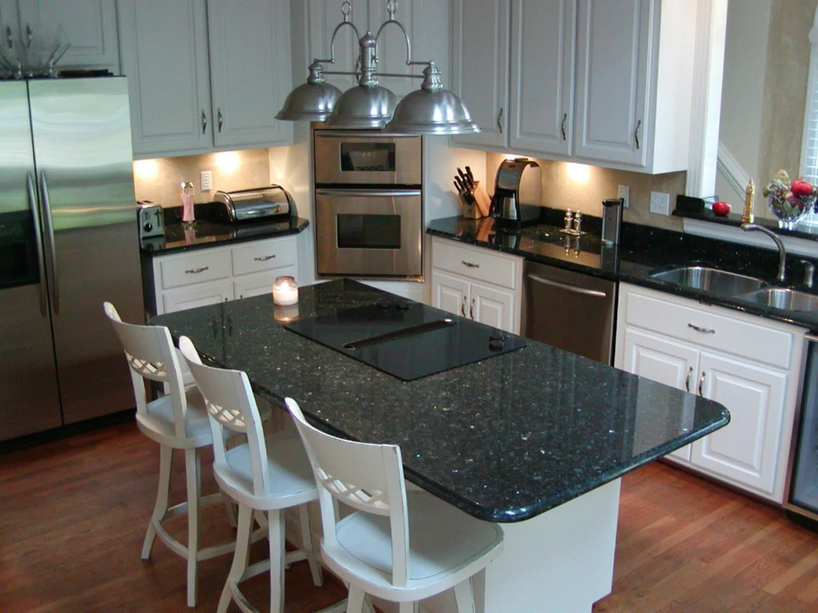 Image of installed Peacock Green Granite countertops