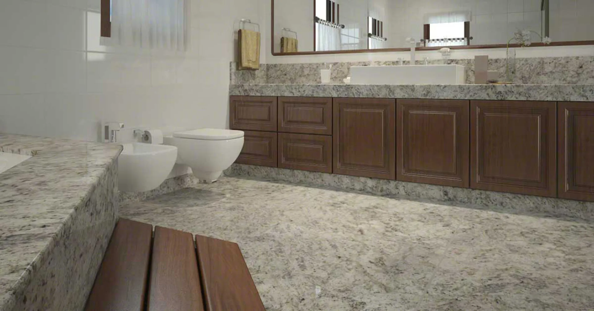 Image of installed Salinas White Grey Granite countertops
