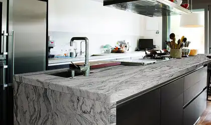 Image of installed Silver Cloud Granite countertops
