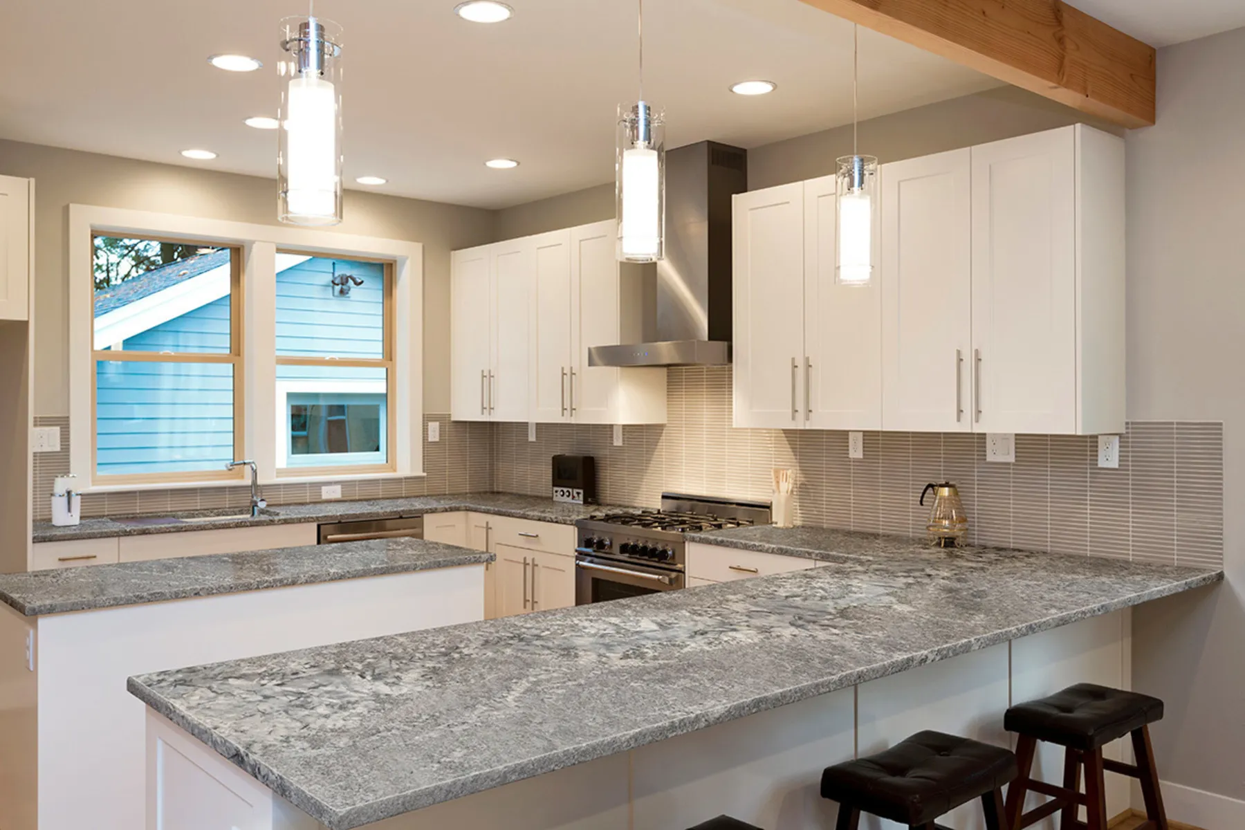 Image of installed Silver Falls Granite countertops