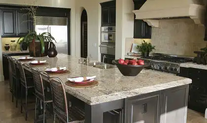 Image of installed Snowfall Brown Granite countertops