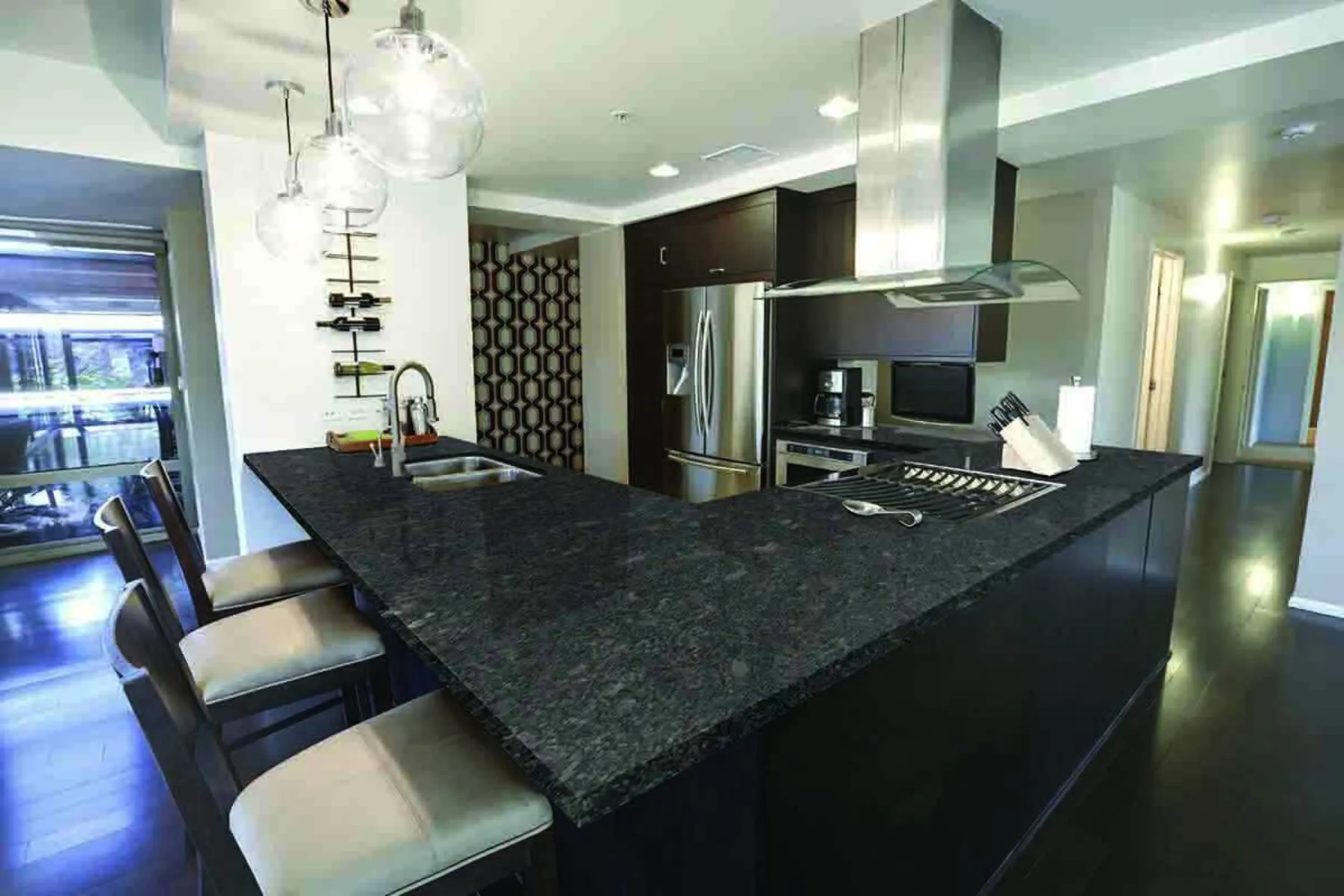 Image of installed Steel Grey Granite countertops