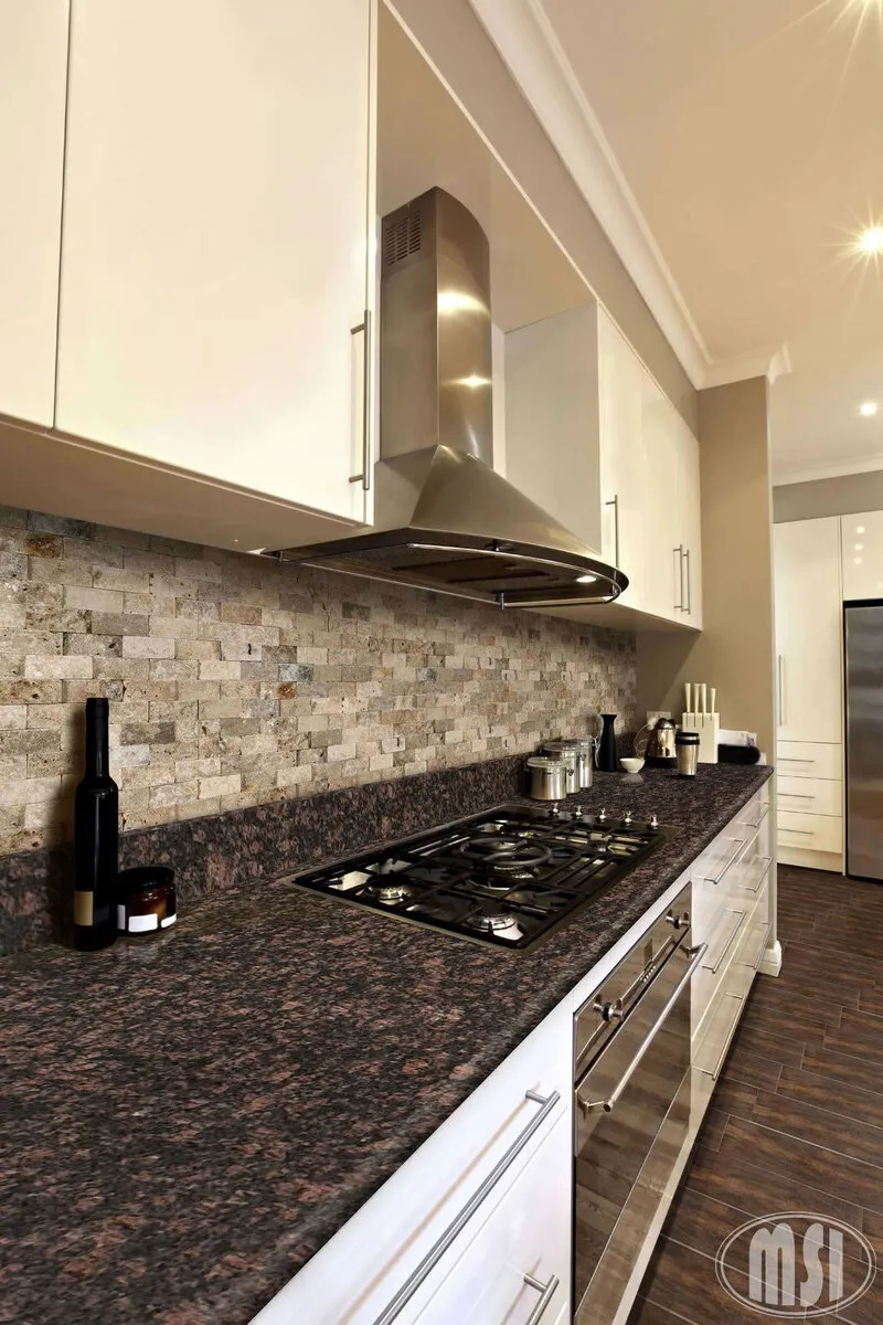 Image of installed Tan Brown Granite countertops