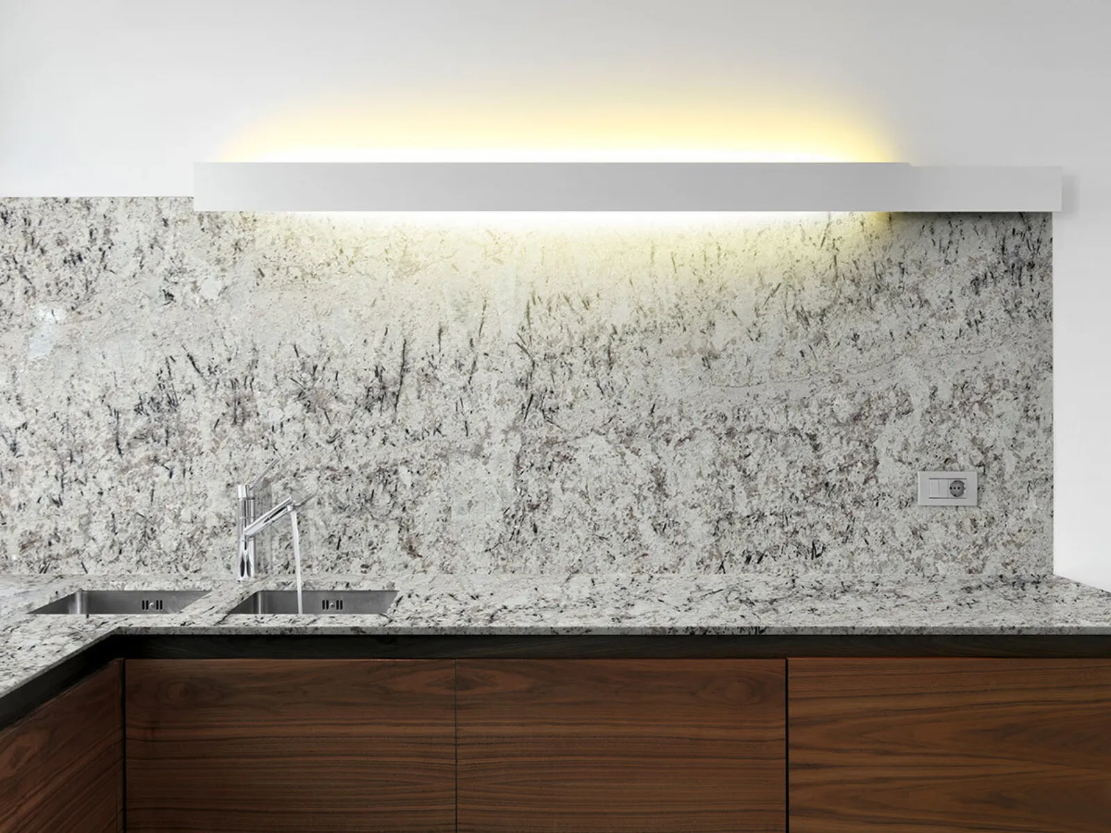 Image of installed White Galaxy Granite countertops