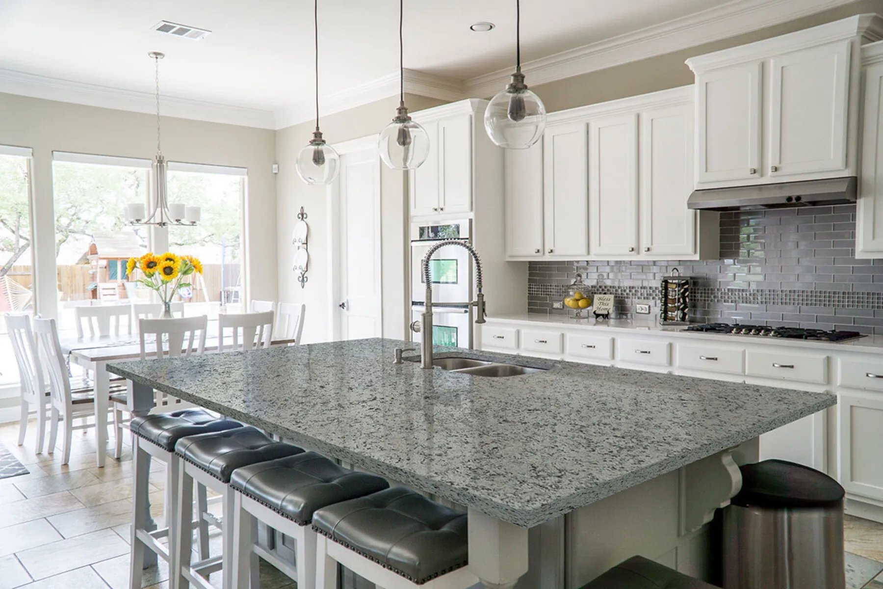 Image of installed White Napoli Grey Granite countertops