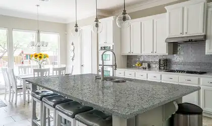 Image of installed White Napoli Grey Granite countertops