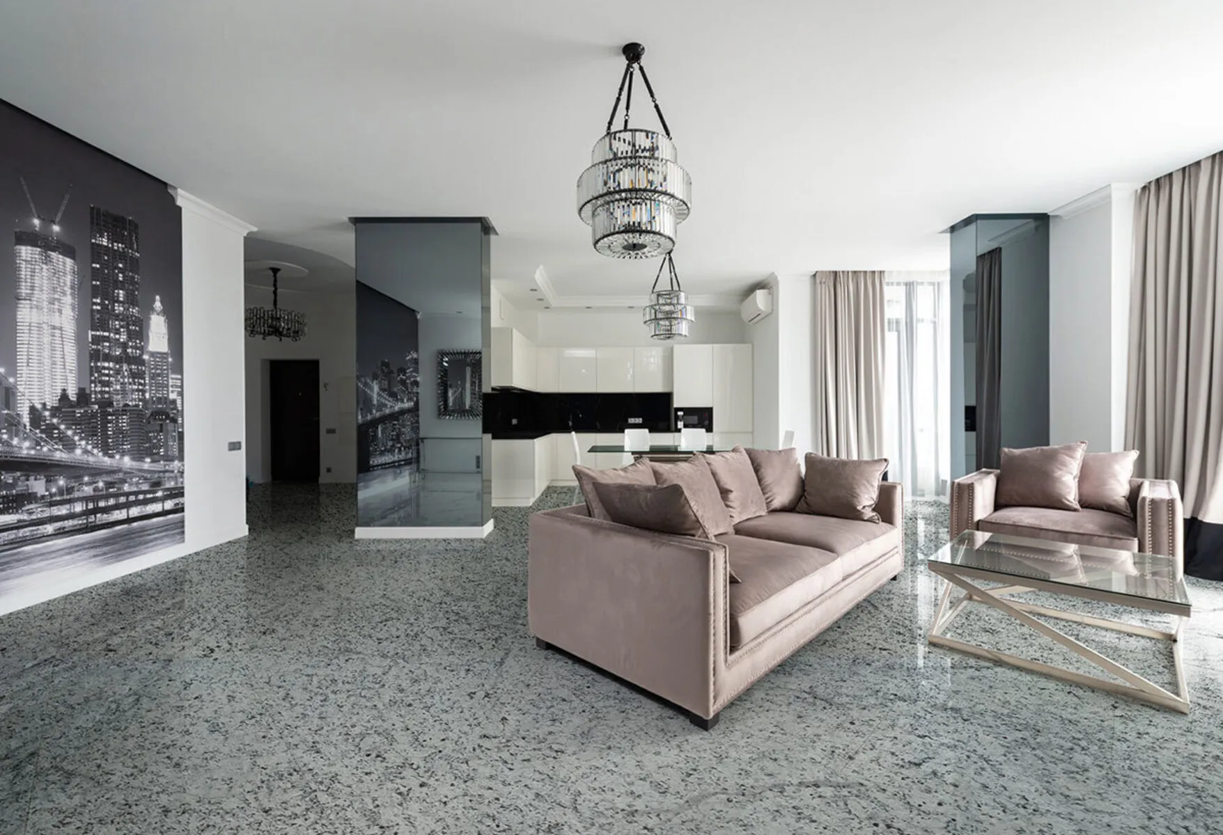 Image of installed White Napoli Grey Granite countertops