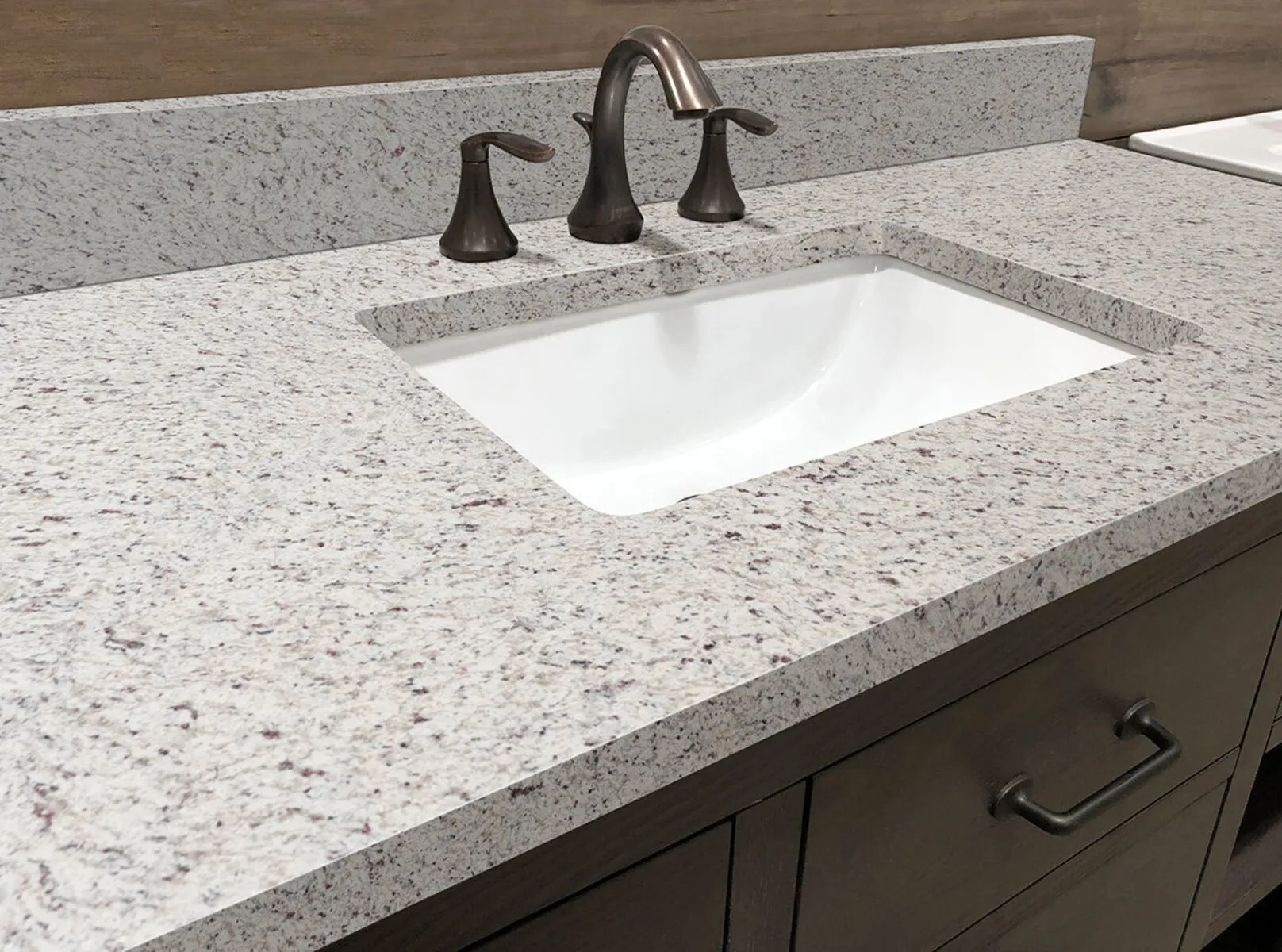 Image of installed White Ornamental Granite countertops