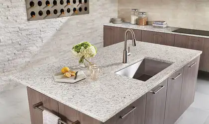 Image of installed White Ornamental Granite countertops